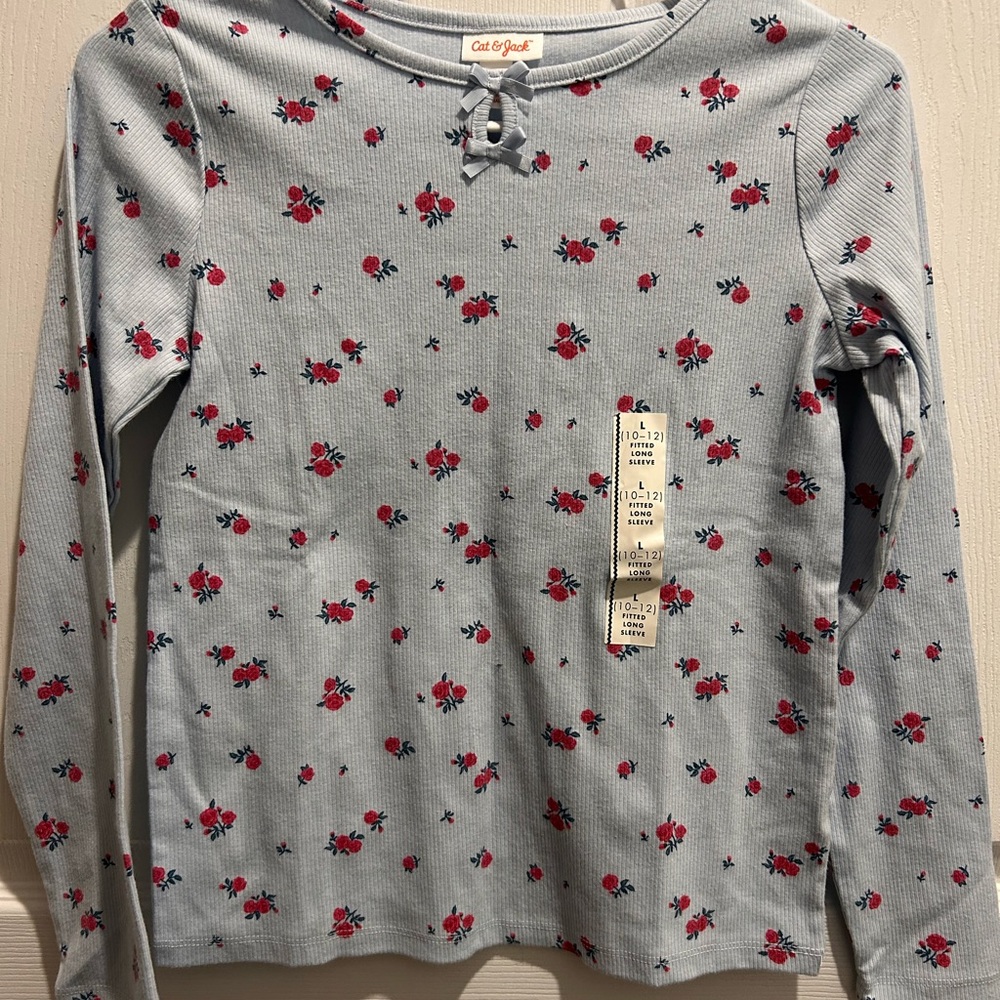 Cat & Jack Kids Floral Long Sleeve Tee - Light Blue and Pink